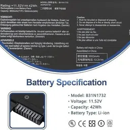 LAPPYMIND B31N1732 Laptop Battery for VivoBook B31N1732 S14 S430FA S430FN S430UA S430FA X430UF K430FA K430FN K430UF R430FA R430FN S4300UF B31N1732 Series Battery 3 Cell Laptop Battery 3 Cell Laptop Battery image 3
