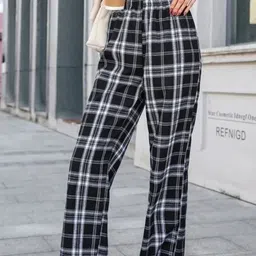 trouserr Women Regular Fit Black, White Cotton Blend Trousers-picture-15