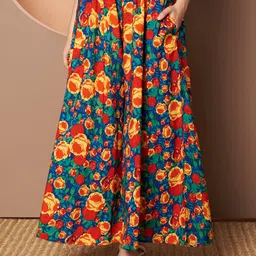 Women Floral Print A-line Orange, Yellow Skirt-image-95