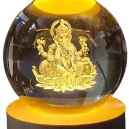 Brass Blessing Lord Ganesha Crystal Ball Light | Spiritual LED Night Lamp Decorative Showpiece - 5 cm-image-78