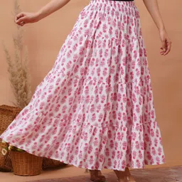 gs creation Women Floral Print Flared White, Red Skirt image 3