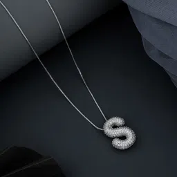 skyshopper S Letter Silver Cubic Zircon Letter Pendant Necklaces for Women Jewellery Cubic Zirconia Silver Plated Sterling Silver Necklace-picture-11