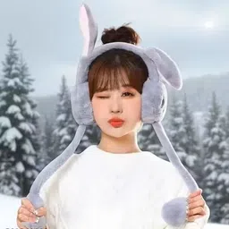 babosa feb Grey Moving Ear Air Pump Earmuff for Girl/Women Winter Cute Furr Design Ear Muff Ear Muff image 4