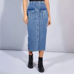 sassafras Women Solid A-line Blue Skirt-picture-28