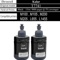 kalar 774 Refill Ink for Epson M100 , M105 , M200 , M205 , L655 Printer Ink Bottle Black - Twin Pack Ink Bottle image 4