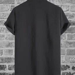 fuback Men Regular Fit Solid Mandarin Collar Casual Shirt image 2