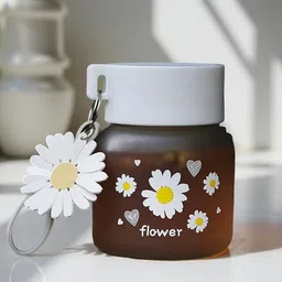 exactor Trendy Cute Daisy Flower Printed Mini Jar Bottle with Keychain Small Leak-Proof Glass Mason Jar-picture-19