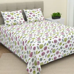 Cream Abstract 220 TC Cotton 1 Double King Size Bedsheet with 2 Pillow Covers by BELLA CASA-image-28