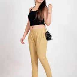 fabitude Women Regular Fit Cream Pure Cotton Trousers image 2