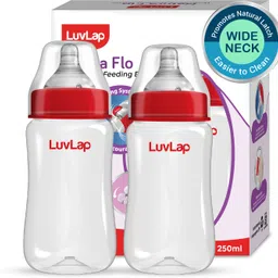 luvlap Anti-Colic Wide Neck Natural Flow Baby Feeding Bottle, BPA Free Pack of 2 - 250 ml-picture-26