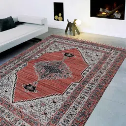 Red Cotton Screen Printed Hand Woven 8 x 5 Feet Dhurrie-image-40