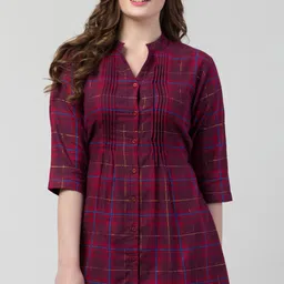 hive91 Casual Regular Sleeves Checkered Women Maroon Top-picture-14