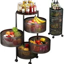 ever mall 4 Layer Round Trolley Rack with Wheels, Multi-Purpose Kitchen Storage Organizer Iron Kitchen Trolley-picture-19