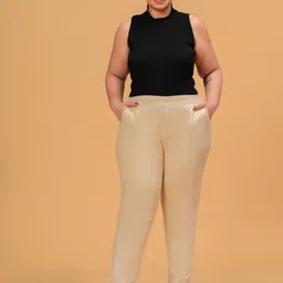 dexus Women Regular Fit Beige Pure Cotton Trousers image 3