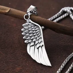 gift nest Stainless Steel Angel Wing Feather Pendant Unisex Necklace for Men & Boys & girl Silver Stainless Steel Locket Set-picture-11