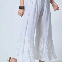 rang rivaaz Women Relaxed White Georgette Trousers image 3