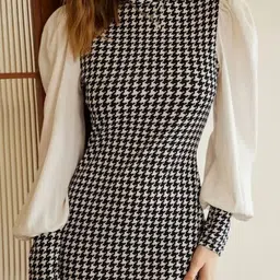 teekhi girl Women Bodycon Black, White Above Knee/Mid Thigh Length Dress image 4