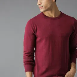 roadster Men Solid Round Neck Maroon Sweater-picture-23
