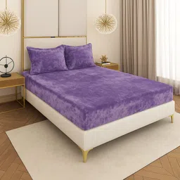 osonictextile Woolen Double Fitted (Elastic) 270 TC Solid Bedsheet image 1