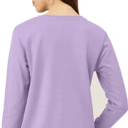 zentworld Pack of 2 Women Printed Round Neck Cotton Blend Purple, Grey T-Shirt image 2