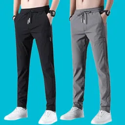 ficka Pack of 2 Men Solid Black, Grey Track Pants-picture-20