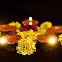 triangle ant 12 Pcs LED Light Water Sensor Diya No electricity is required.Diya Plastic (Pack of 12) Table Diya image 4