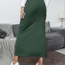 woo thing Women Solid A-line Green Skirt image 2
