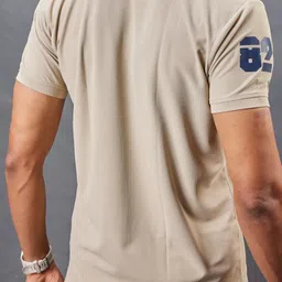 3bros Men Solid Polo Neck Cotton Blend Yellow T-Shirt image 2