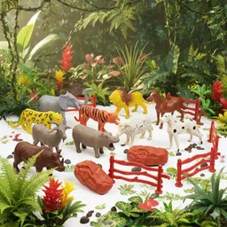zesthome 17 Piece Mini Jungle Animals Toys Set,Wild Animal Kingdom Figures Set image 3