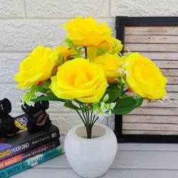 nimkar's Artificial Yellow Roses Bunch Plant with Apple Pot for Home Décor Living Room Yellow Rose Artificial Flower-picture-10