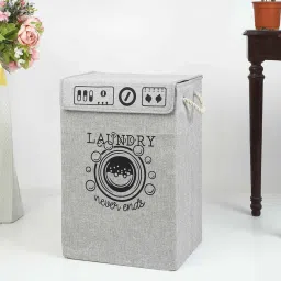 hosta homes Grey Jute Foldable 65 Litres Laundry Basket image 1