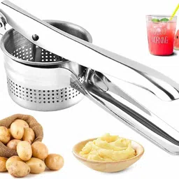 marqueonn Stainless Steel Potato Riser and Masher, Silver Stainless Steel Masher image 1