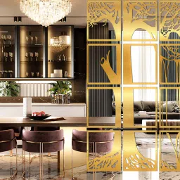 planet decor Static Gold Colour Acrylic Hanging Room Divider image 1