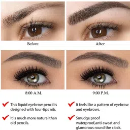 fllek 4 Point Eyebrow Pencil Waterproof Liquid Eyebrow Pen Makeup Long Lasting image 4