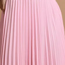 tokyo talkies Women Solid Pleated Pink Skirt image 4