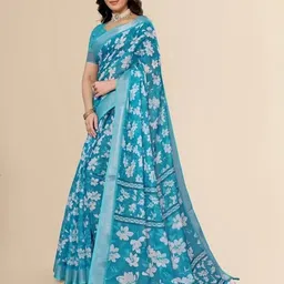 marabout Digital Print Bollywood Cotton Linen Saree image 2