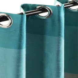 Turquoise Polyester Striped 5 Ft Blackout Eyelet 2 Window Curtains By Deco Window image 5