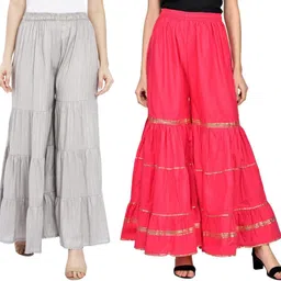 tnq Pack of 2 Women Regular Fit Grey, Pink Cotton Blend Trousers-picture-44