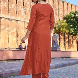 kodila Women Embroidered, Embellished, Self Design Chanderi Anarkali Kurta With Attached Dupatta image 2