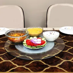 shiyon Revolving Toughened Glass Table Top Lazy Susan for Dining Table, Orignal (24") Powder Coated Trivet image 5