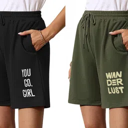 hotfits Pack of 2 Printed Women Black, Green Regular Shorts, Casual Shorts, Night Shorts-picture-26