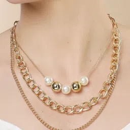 bohey by karatcart Gold Plated Pearl Multi-layer Chain Necklace for Women Gold-plated Plated Alloy Chain-picture-46