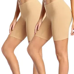 jawdrobe Pack of 2 Solid Women Beige Sports Shorts-picture-17
