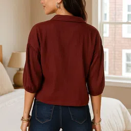 vairagee Women Boxy Fit Solid Lapel Collar Casual Shirt image 2