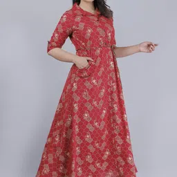 bhagli Women A-line Maroon Maxi/Full Length Dress image 5