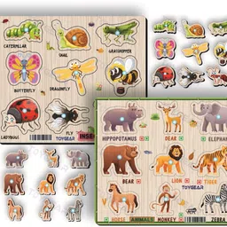 toygear Combo Pack Of Insect & Jungle Animals Wooden Puzzle | Early Learning Board image 1