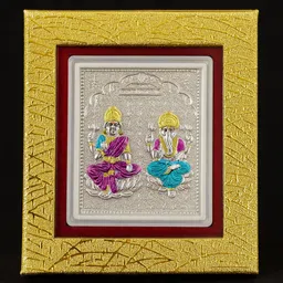 Pure Silver Ganesh Lakshmi Frame with Gift Box (10x13 cm) for Gifting,Pooja Decorative Showpiece - 12 cm-image-1