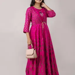 here&now Paisley Rayon Blend Stitched Anarkali Gown-picture-14