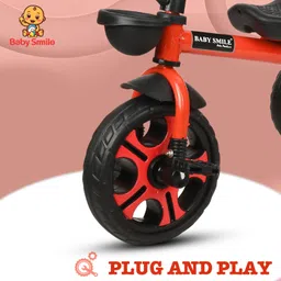 baby smile Tricycle with Dual Storage Basket | Red wheels and Seatbelt BS-BST-03-RED Tricycle image 3