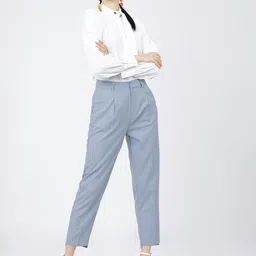 tokyo talkies Women Tapered Blue Cotton Blend Trousers image 5